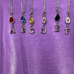 Custom made. Elegant Silver Necklace. Vibrant Gemstone/Initial Charm. A to Z.